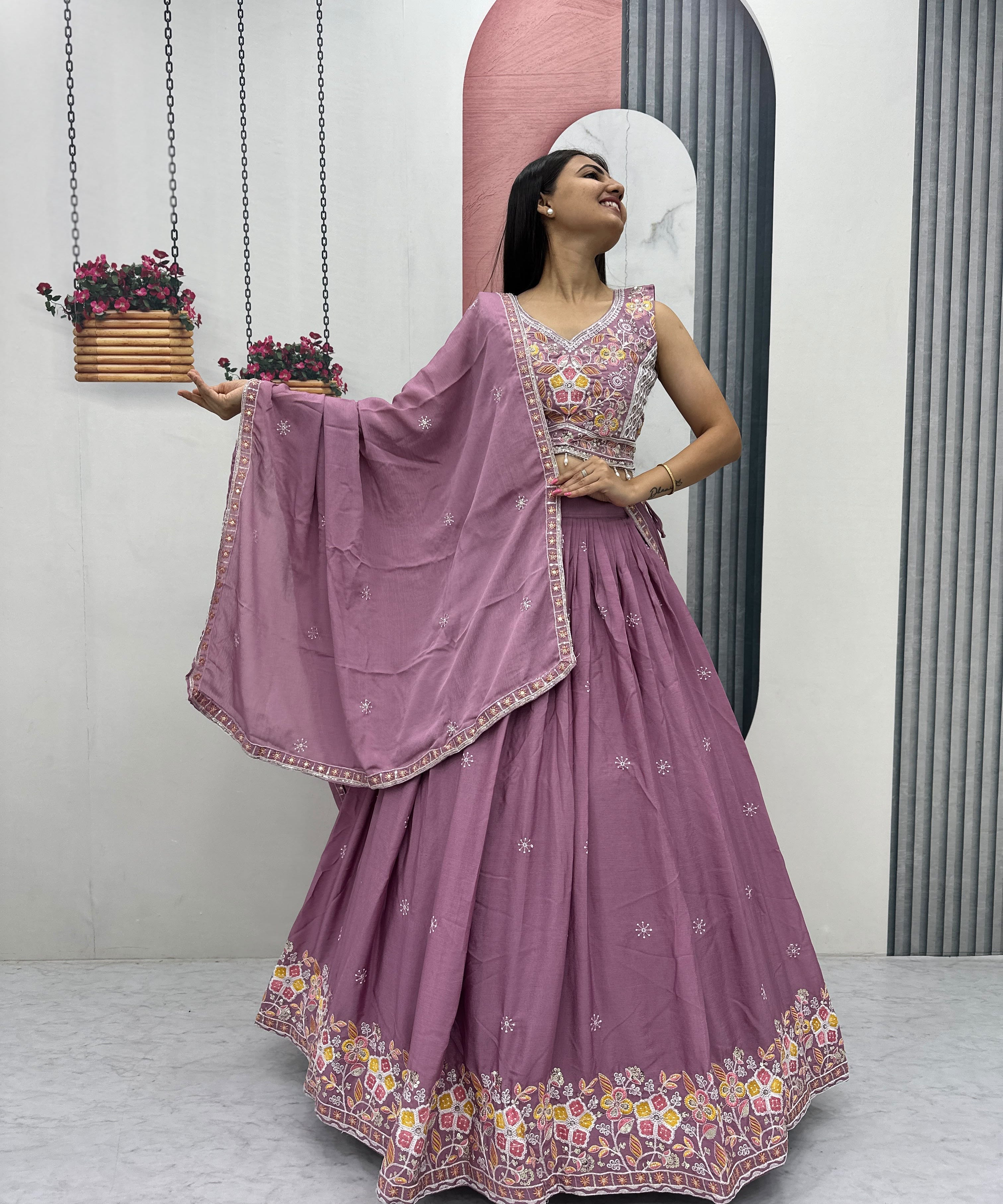 Festive Chinon Sequence Work Lehenga