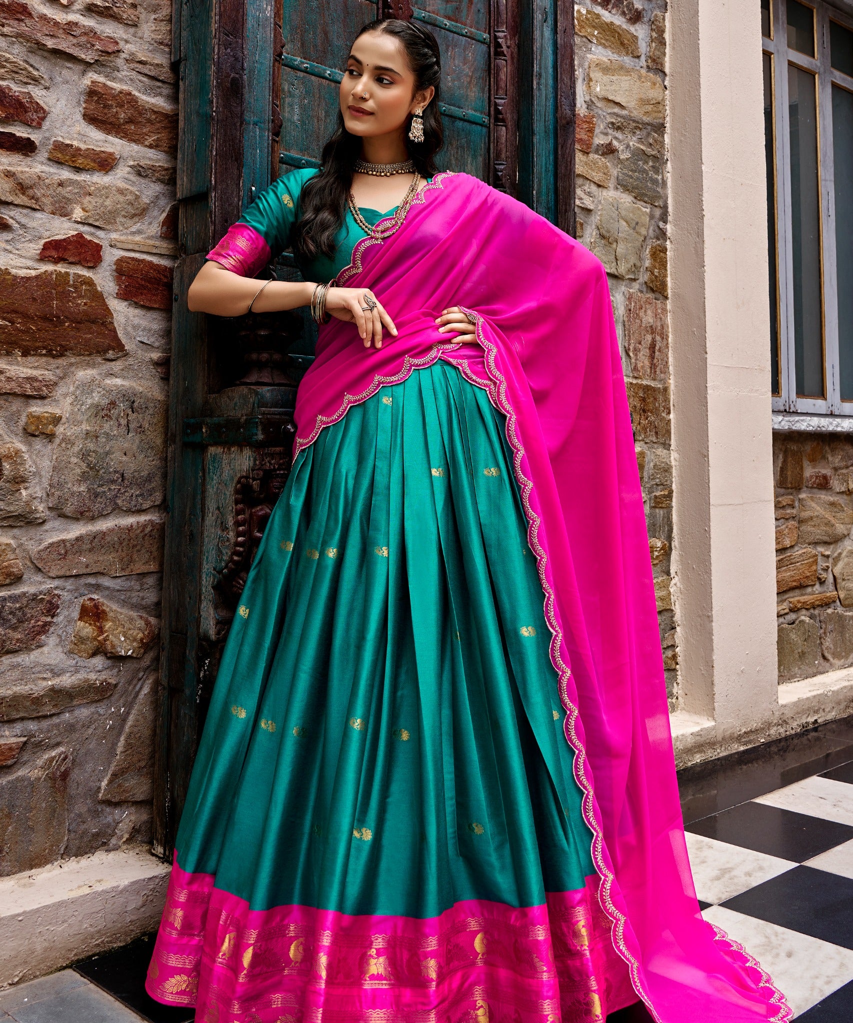 South Indian Style Cotton Silk Lehenga