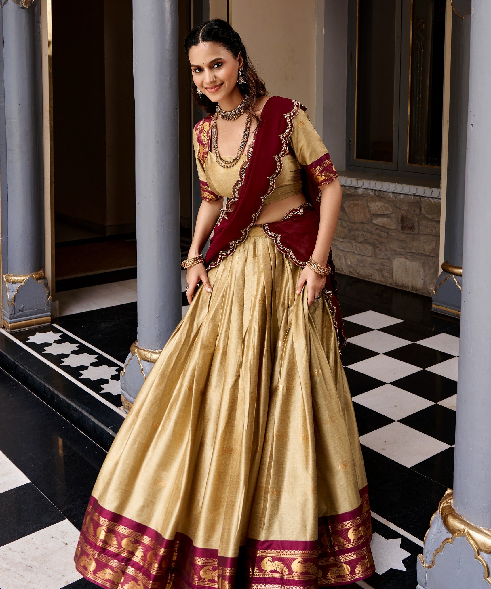 South Indian Style Cotton Silk Lehenga