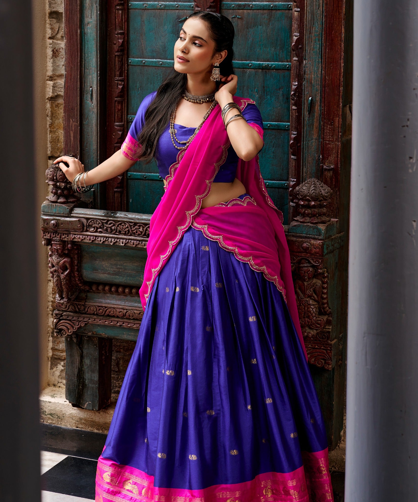 South Indian Style Cotton Silk Lehenga