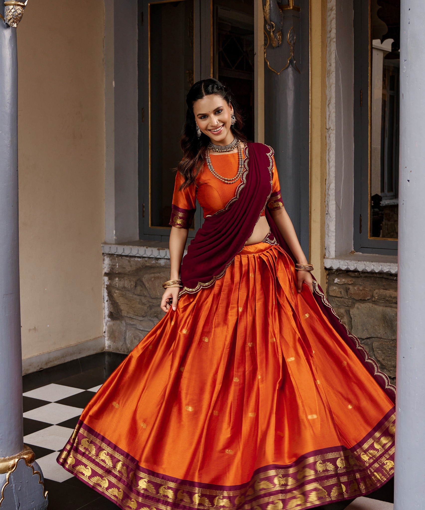 South Indian Style Cotton Silk Lehenga