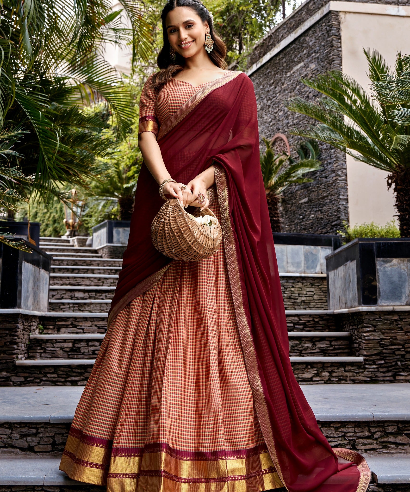 Traditional Kanchi Cotton Checkered Lehenga