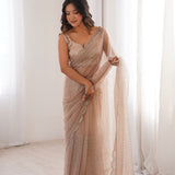 Shiny Heavy Soft Net Embroidered Saree