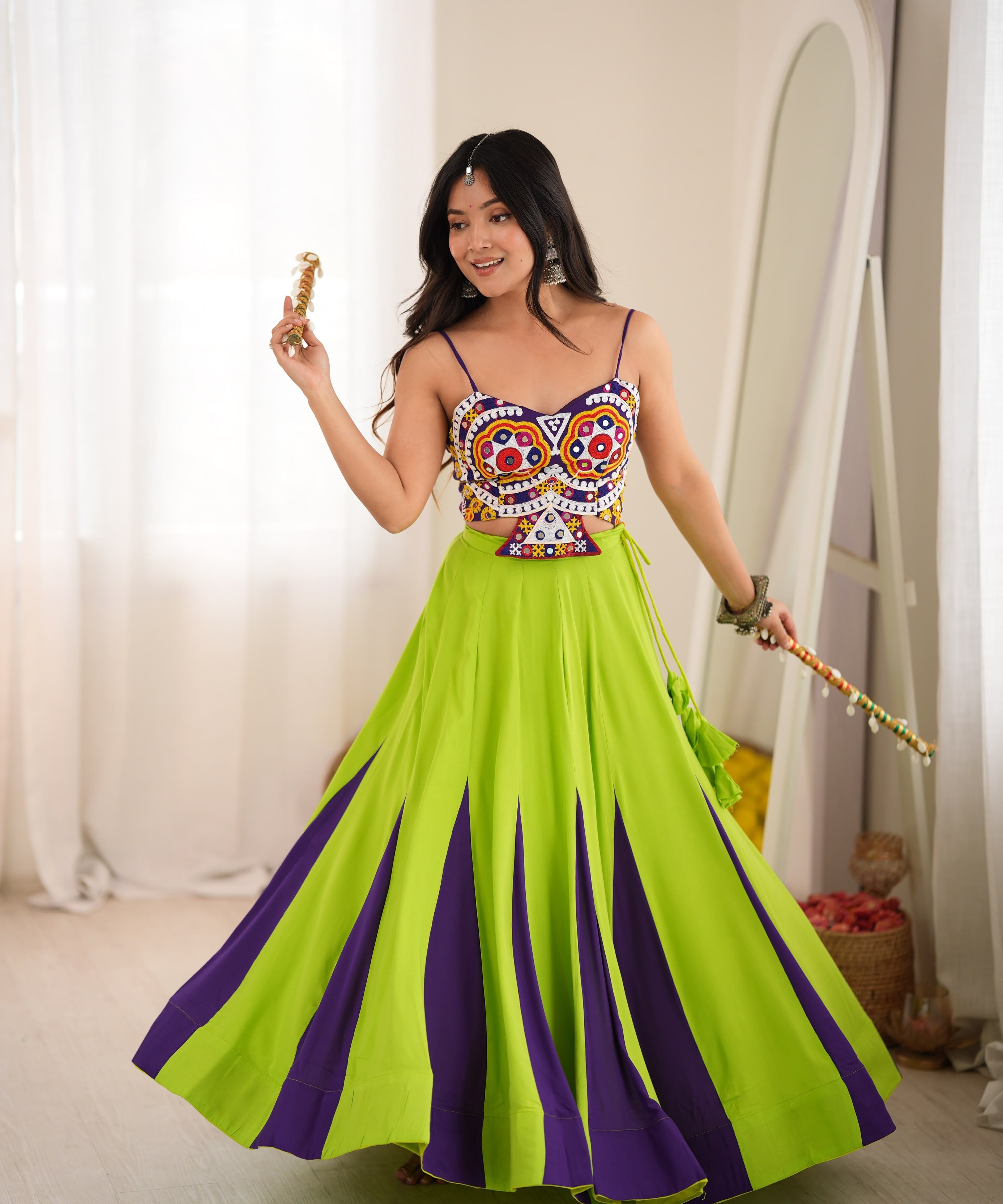 Parrot Green Beautiful Rayon Lehenga