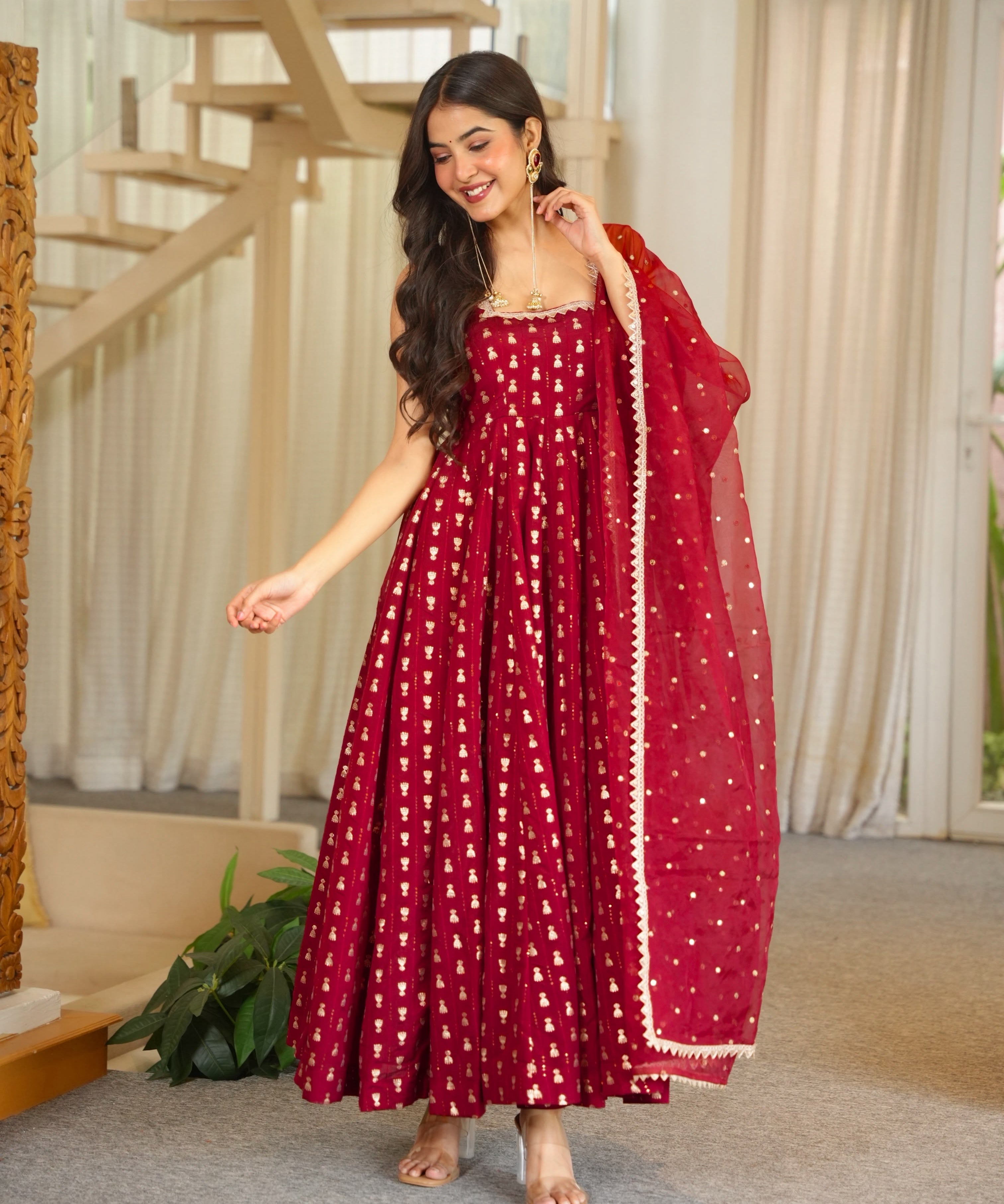 Elegant Jacquard Butti Anarkali Gown