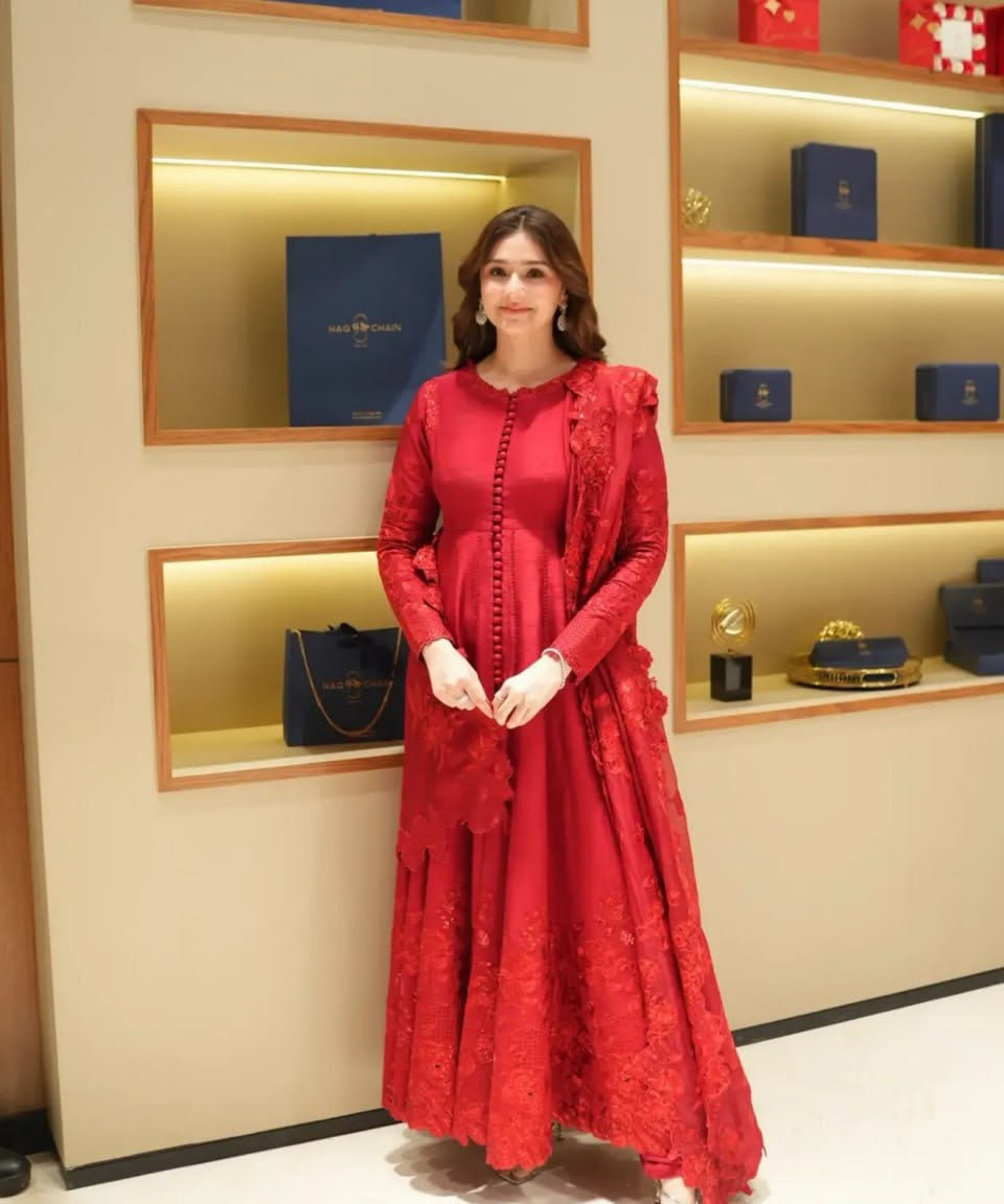 Charming Red Silk Embroidered Gown