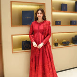 Charming Red Silk Embroidered Gown