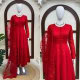 Charming Red Silk Embroidered Gown