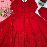 Charming Red Silk Embroidered Gown