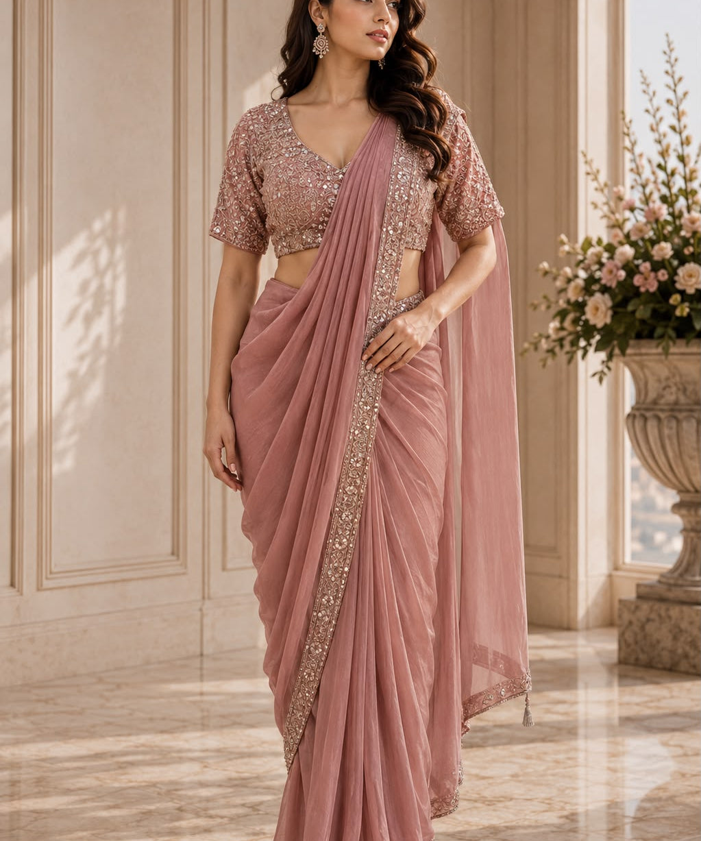 Premium Beads Work Ready To Wear Saree