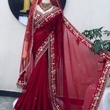 Stunning Red Embroidered Saree