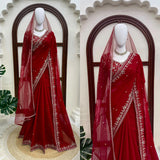 Stunning Red Embroidered Saree