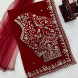 Stunning Red Embroidered Saree