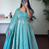 Sky Shiny Ethnic Fendy Silk Suit