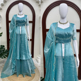 Sky Shiny Ethnic Fendy Silk Suit