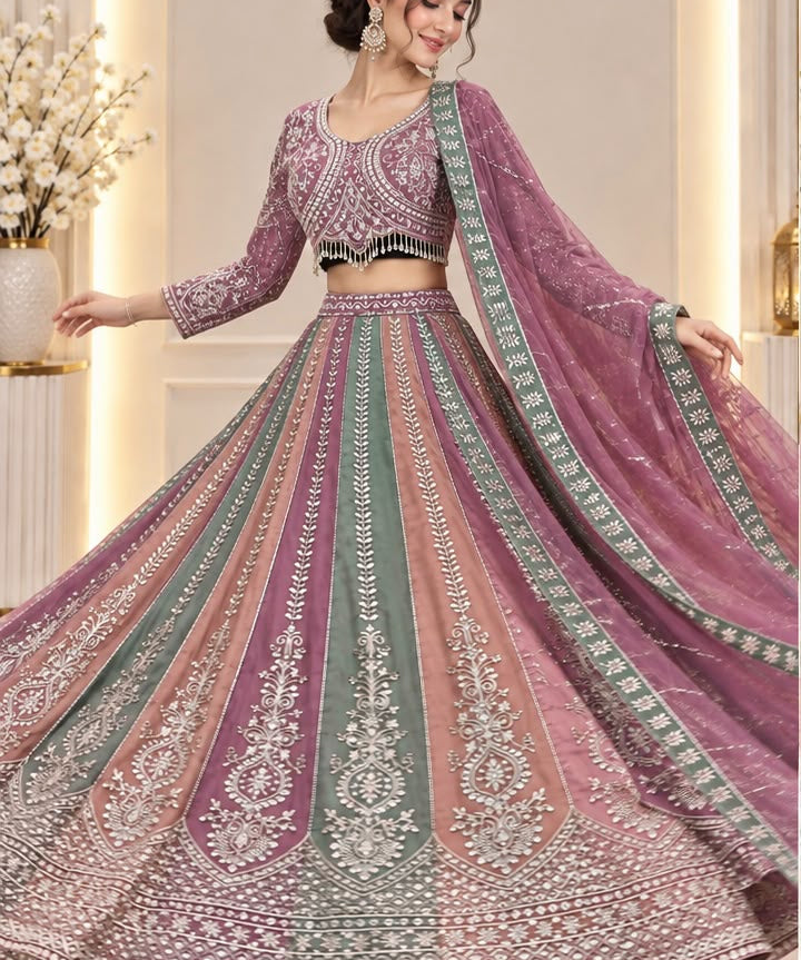 Bridal Multi Colored Embroidered Lehenga