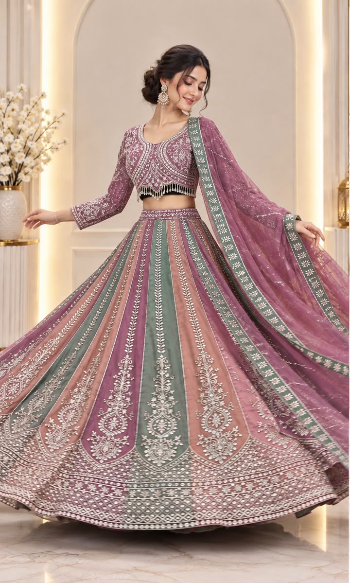 Bridal Multi Colored Embroidered Lehenga