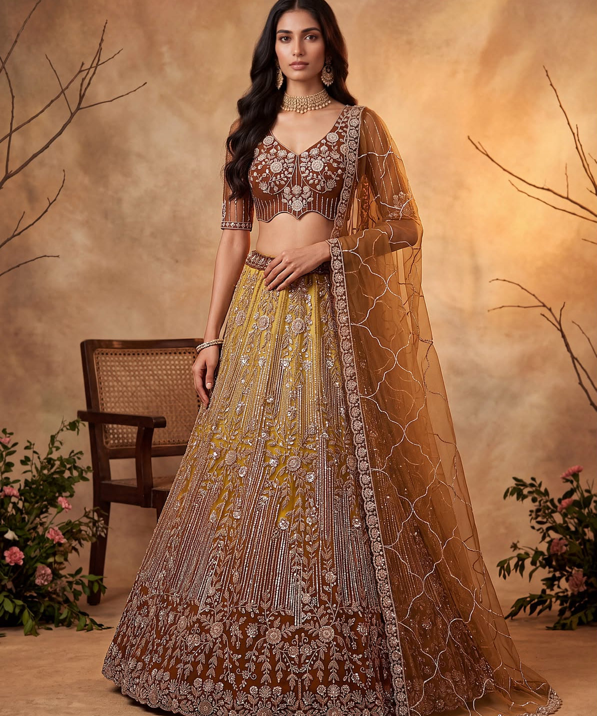 Royal Net Embroidered Wedding Lehenga