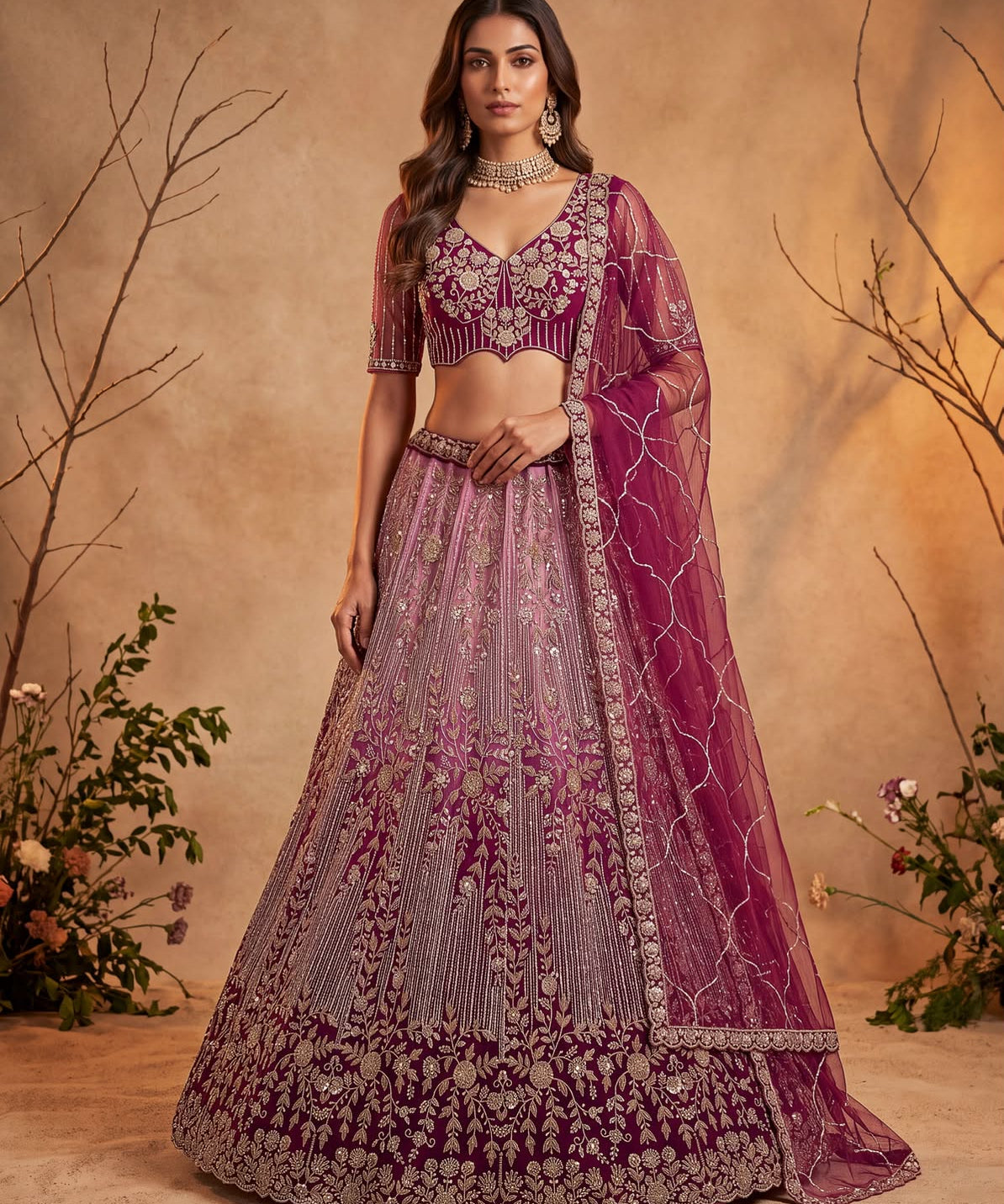Royal Net Embroidered Wedding Lehenga