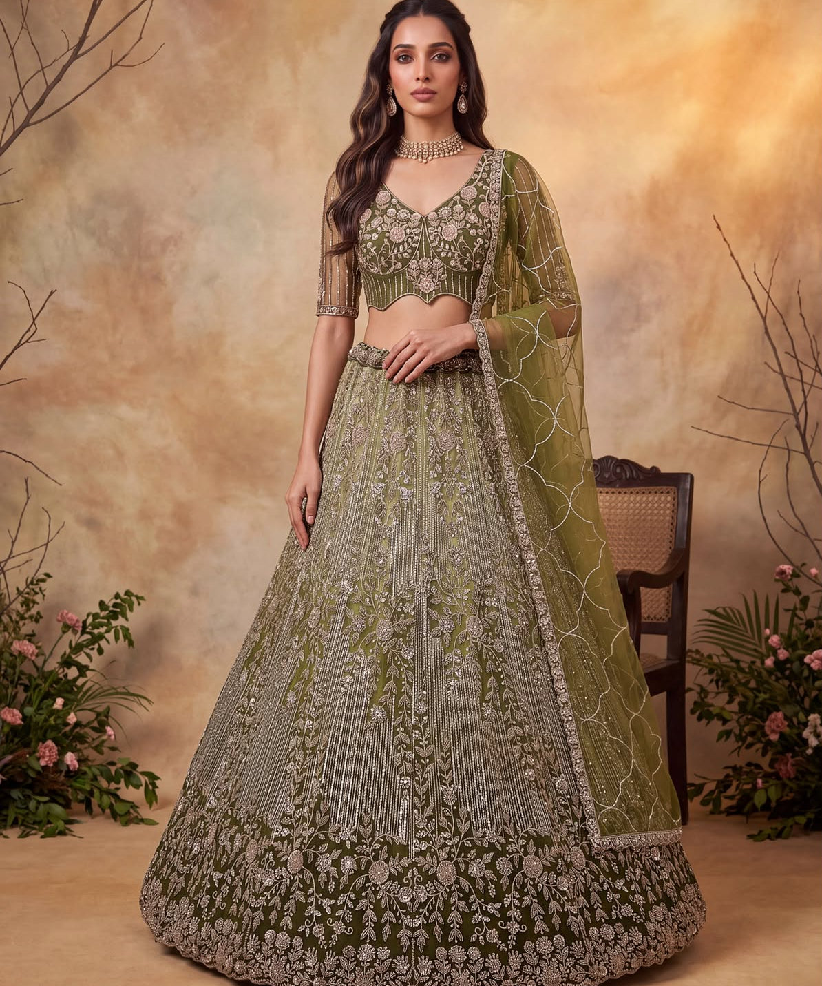Royal Net Embroidered Wedding Lehenga
