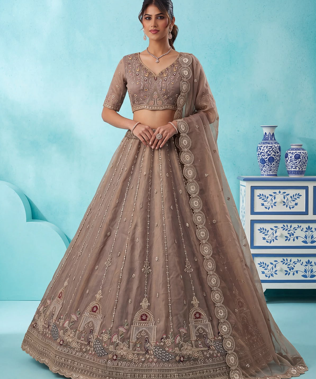 Crystal Beads Work Indian Wedding Lehenga