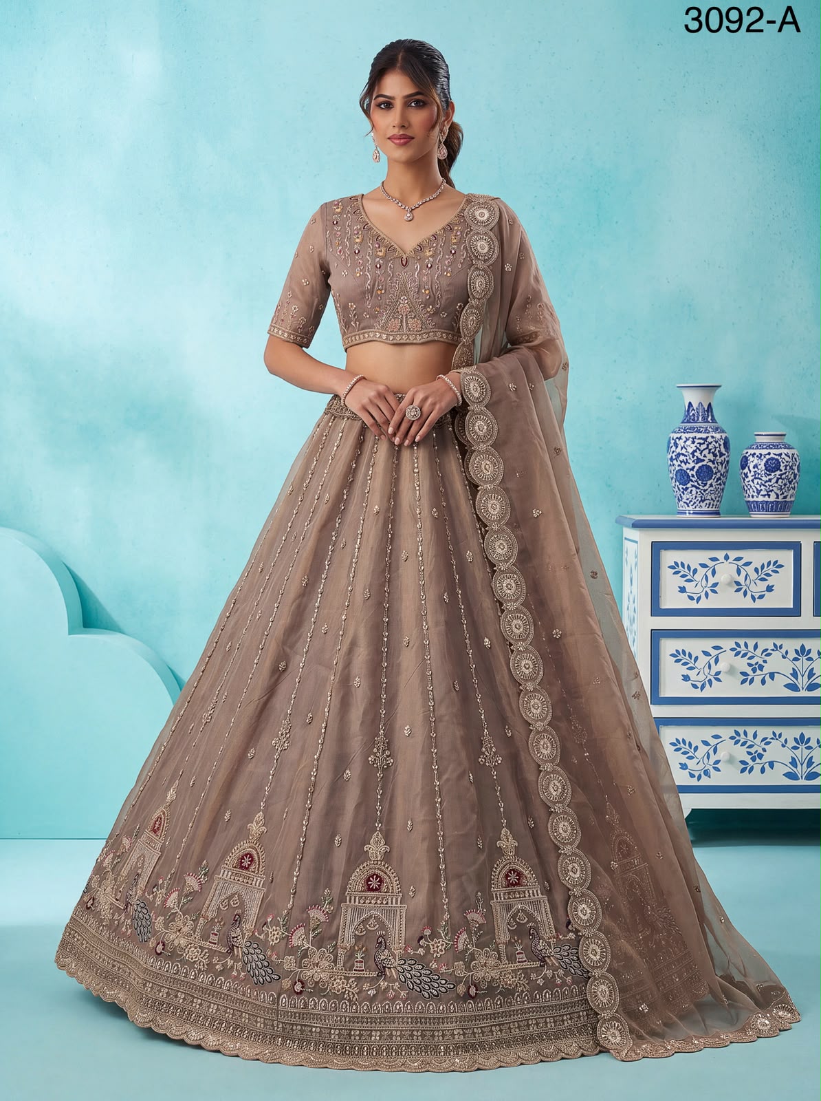 Crystal Beads Work Indian Wedding Lehenga