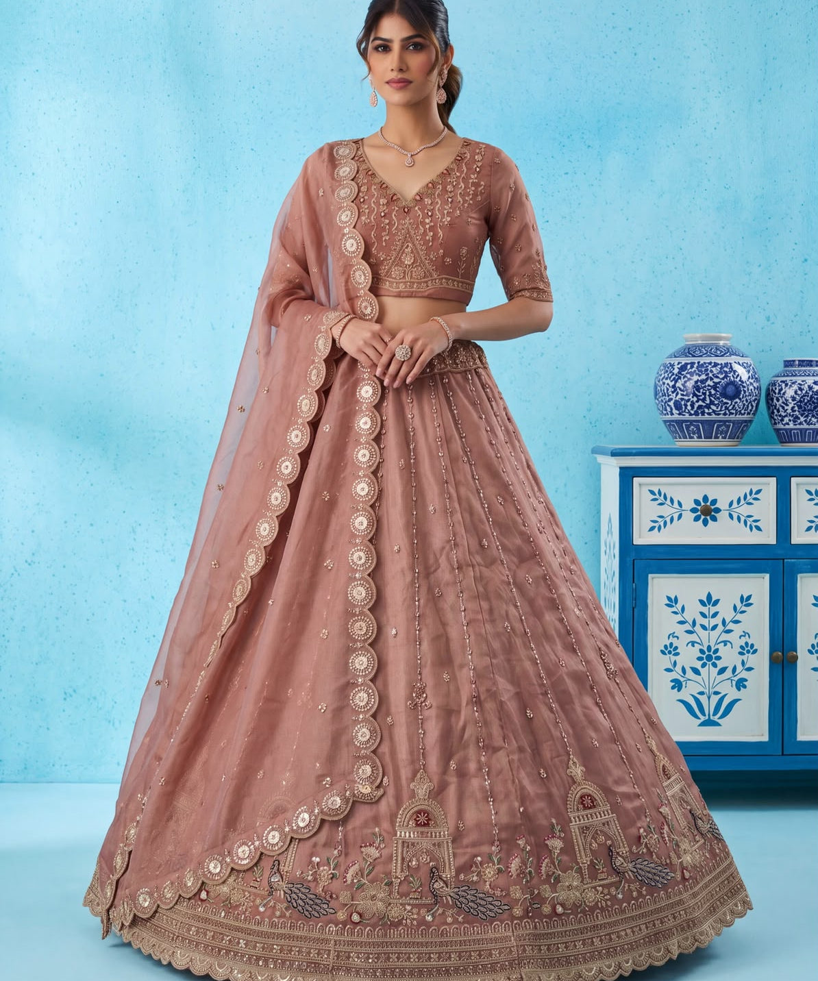 Crystal Beads Work Indian Wedding Lehenga