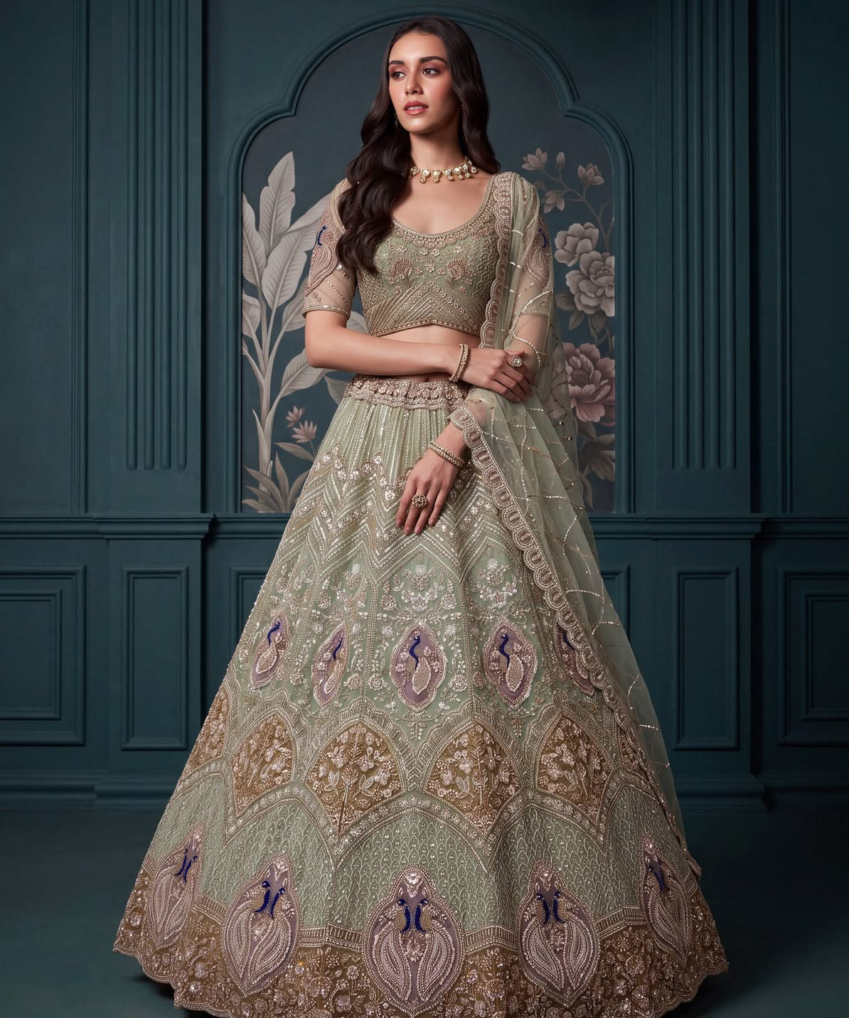 Magnificent Peacock Handwork Lehenga