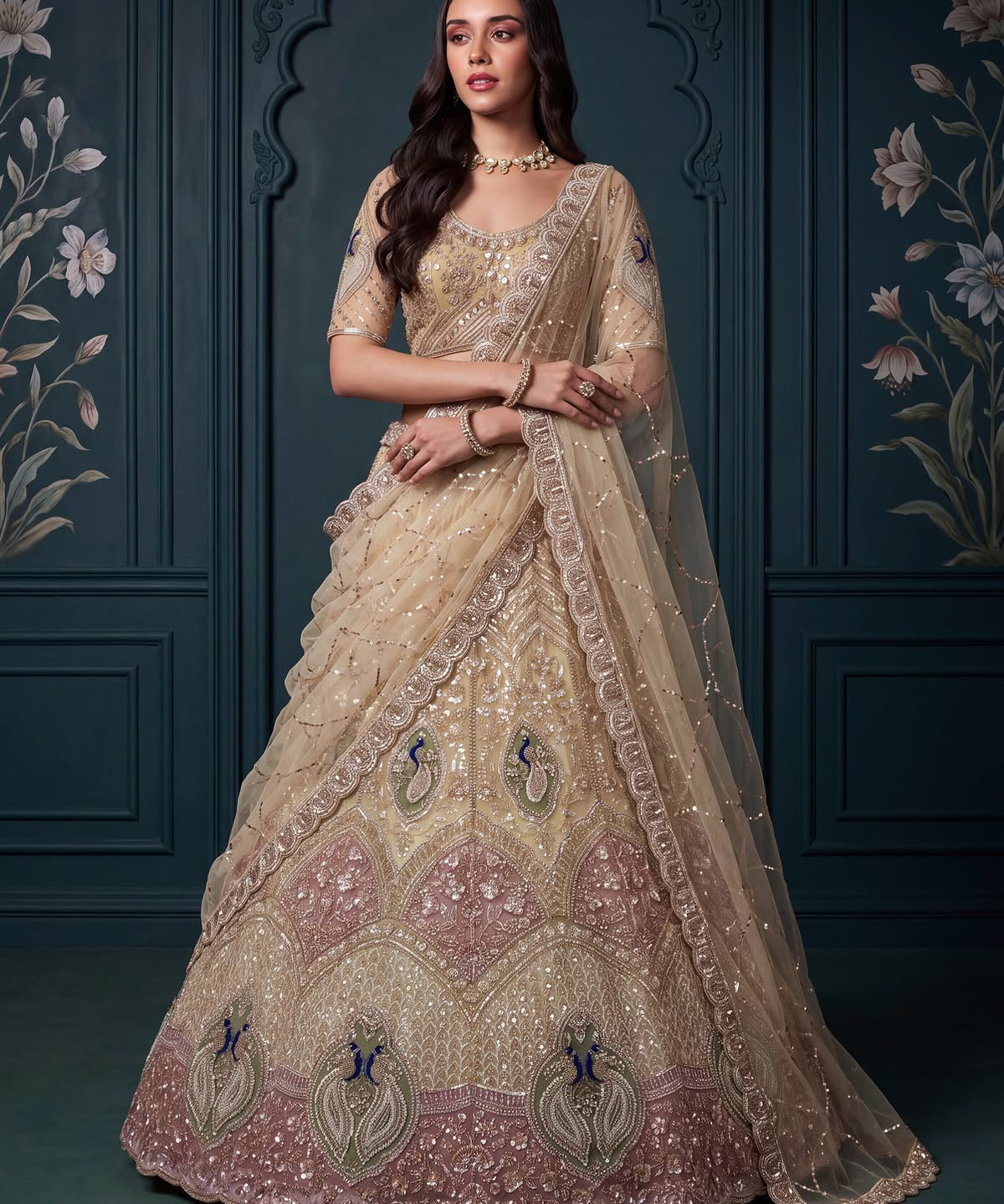 Magnificent Peacock Handwork Lehenga