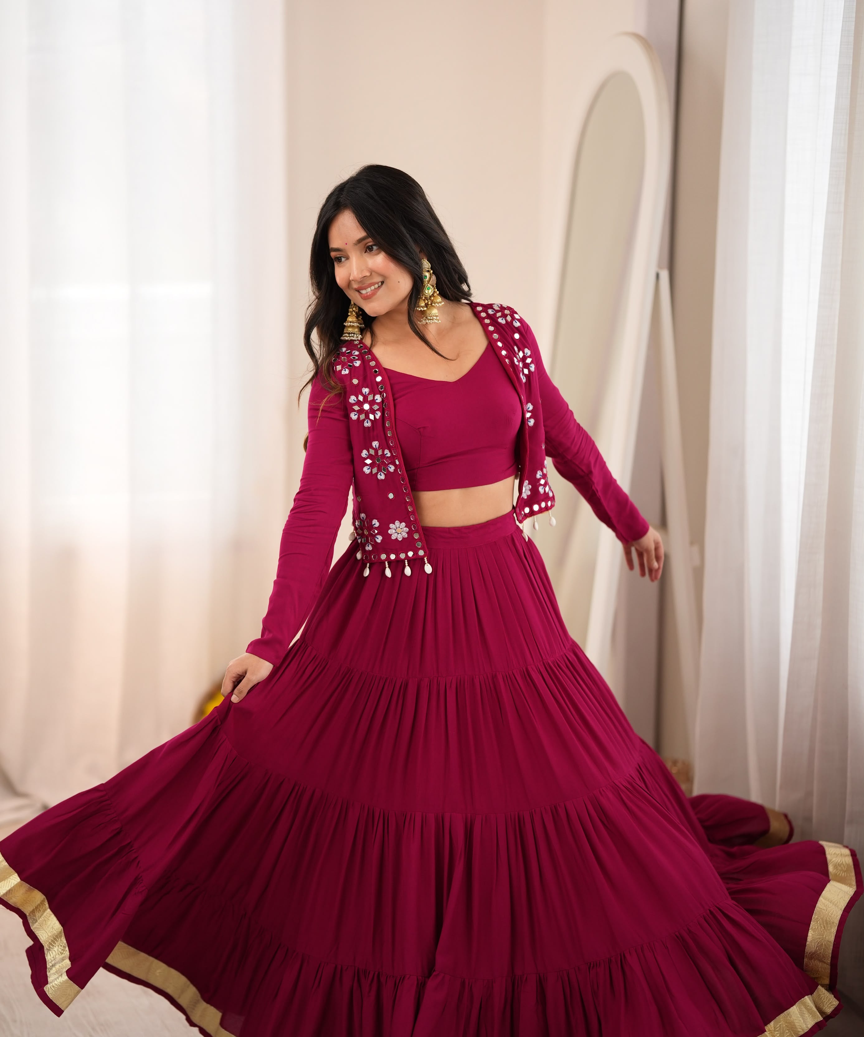 Maroon Heavy Reyon Koti Lehenga