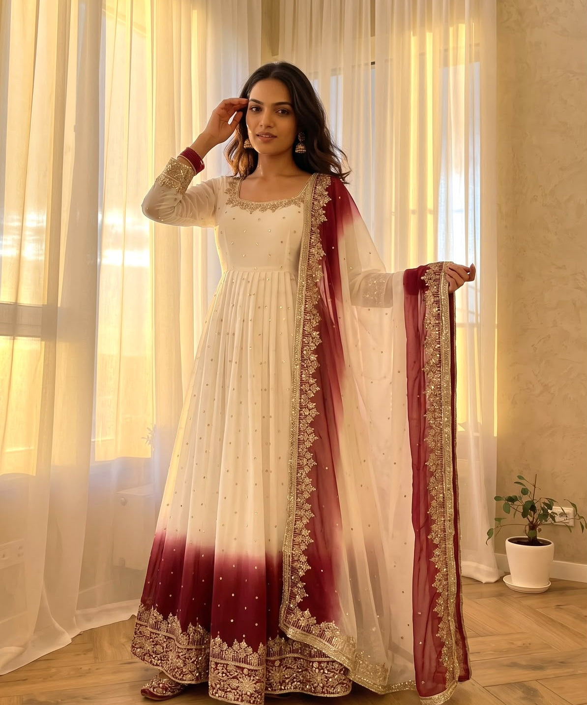 White Party Wear Anarkali Gown