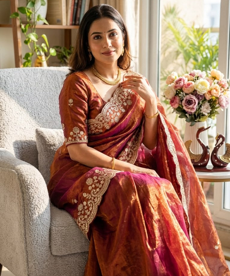 Premium Space Silk Embroidered Saree