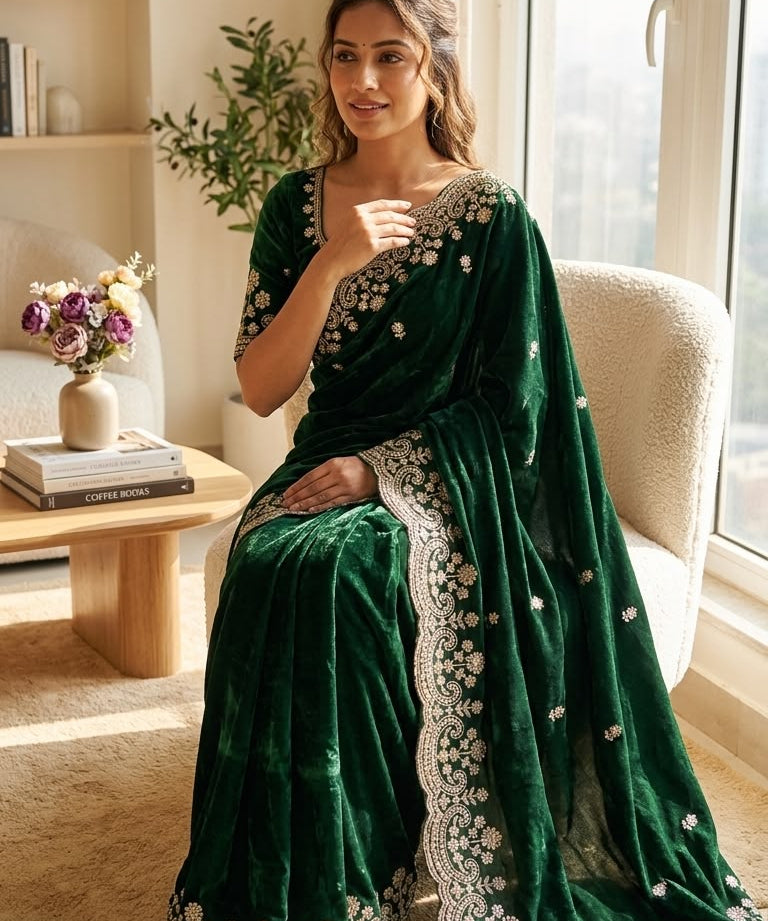 Premium Space Silk Embroidered Saree