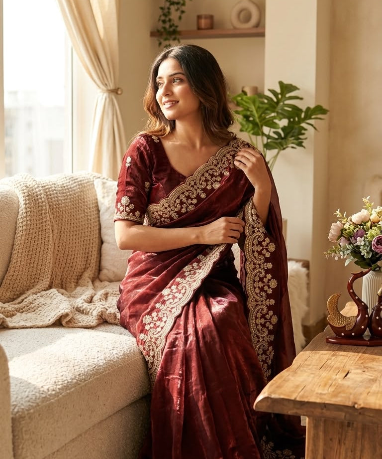 Premium Space Silk Embroidered Saree