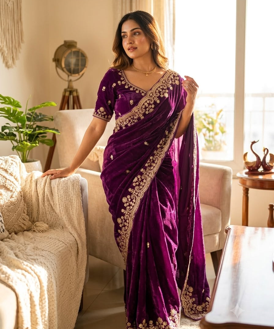 Premium Space Silk Embroidered Saree