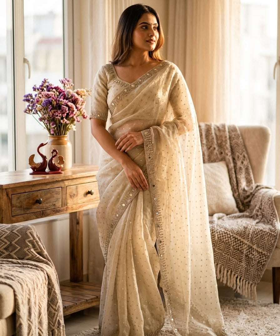 Stunning Dimon Work Moss Saree