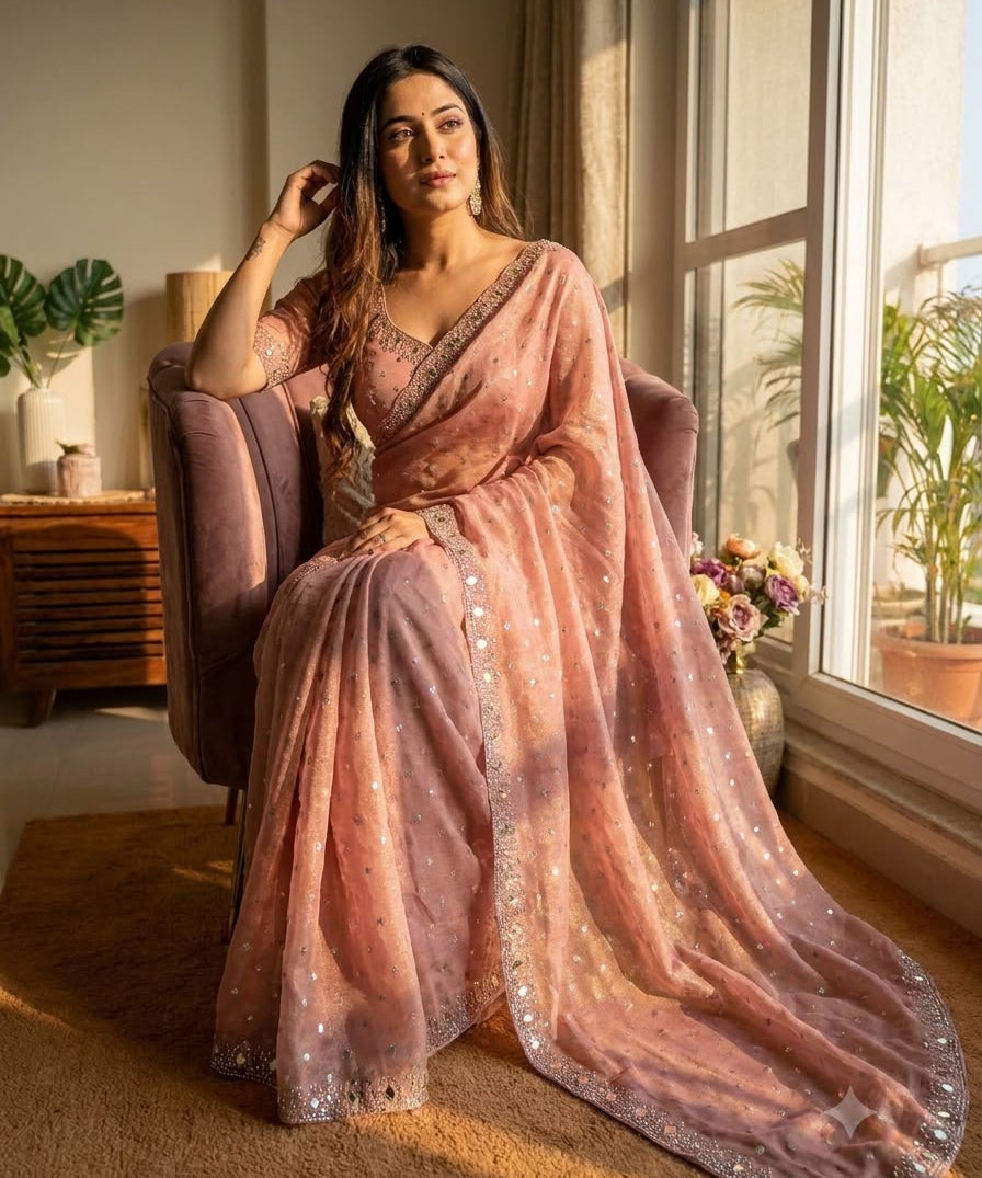 Stunning Dimon Work Moss Saree