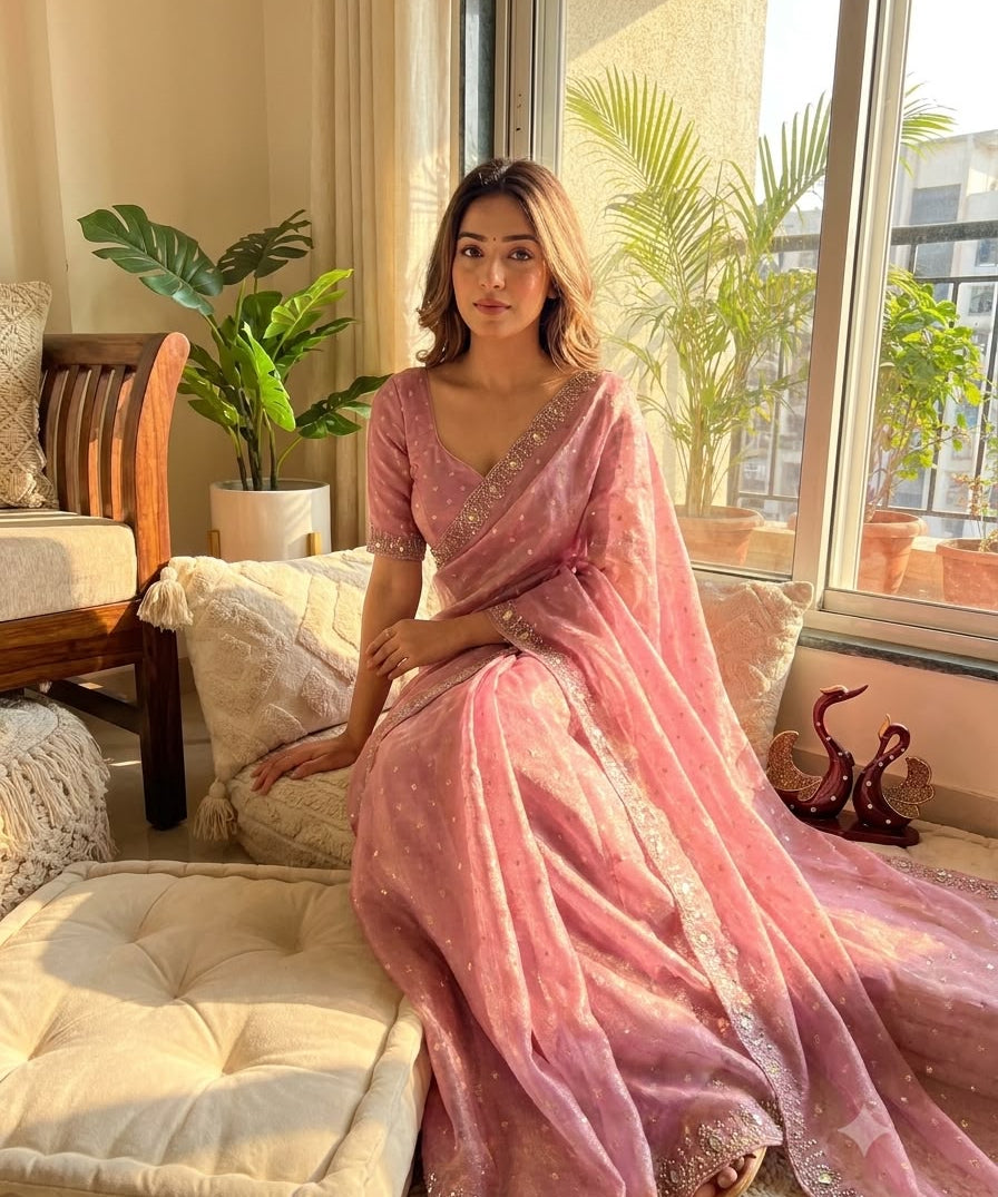 Stunning Dimon Work Moss Saree