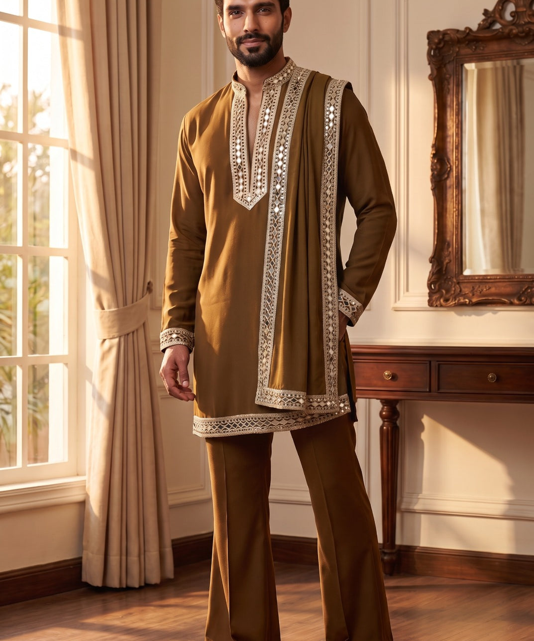 Royal Men's Mirror Work Kurta