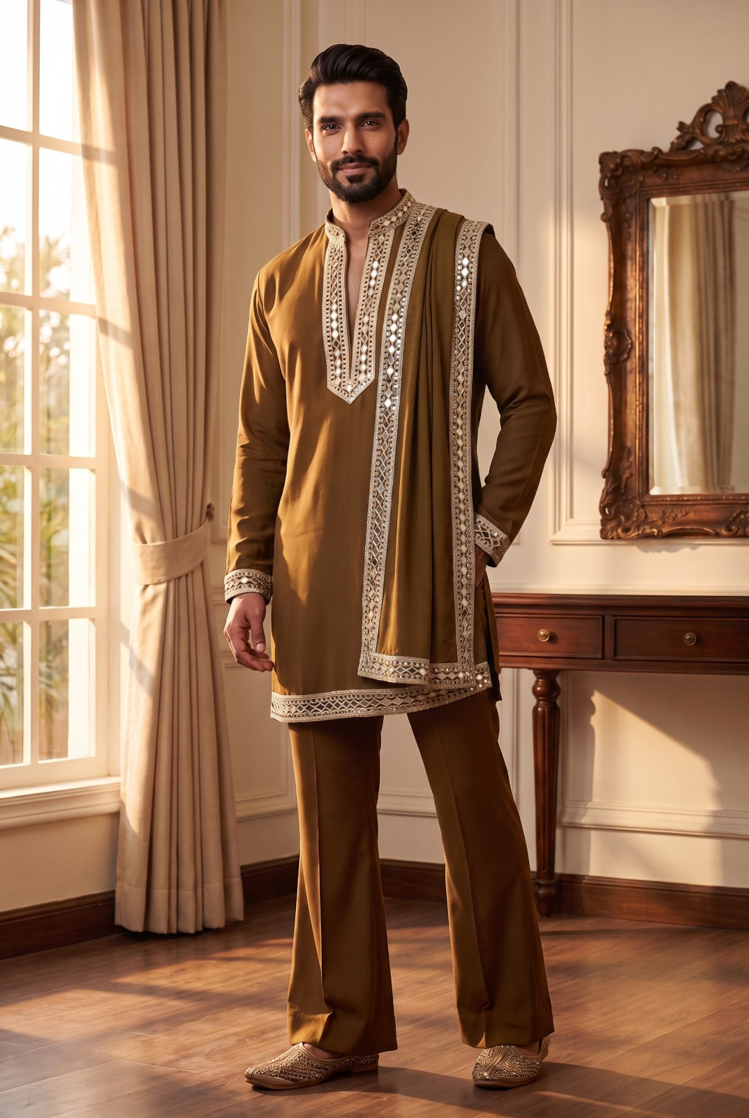 Royal Men's Mirror Work Kurta