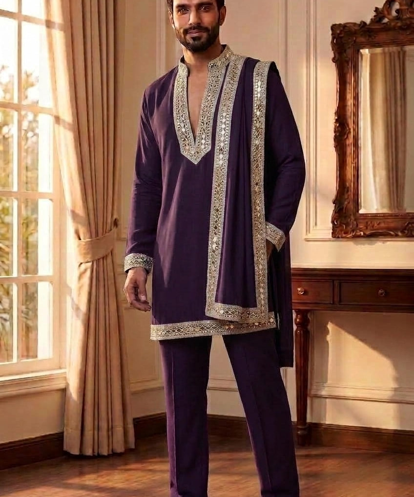 Royal Men's Mirror Work Kurta