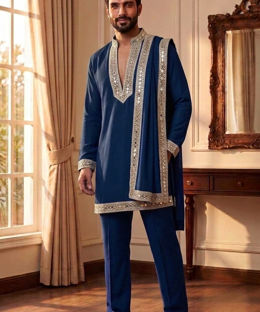 Royal Men's Mirror Work Kurta