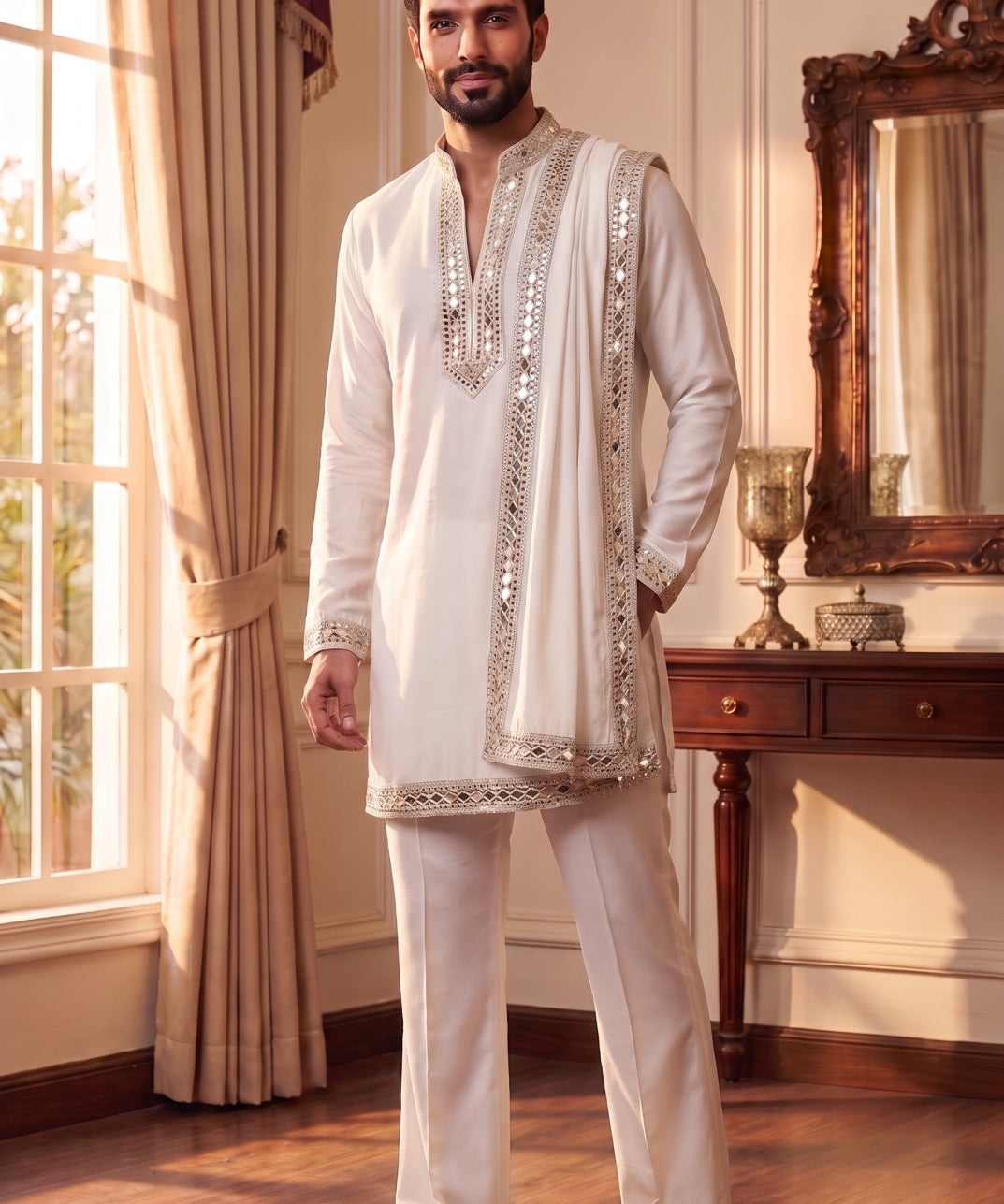 Royal Men's Mirror Work Kurta