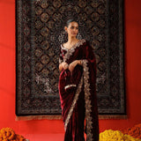 Designer Embroidered Velvet Saree