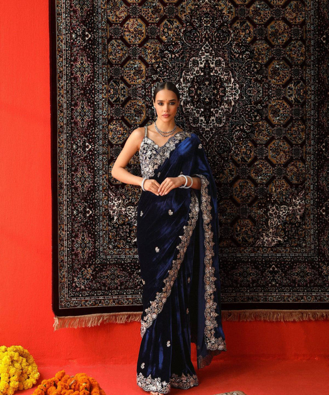 Designer Embroidered Velvet Saree