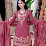 Attractive Embroidered Silk Top Plazzo
