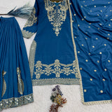 Attractive Embroidered Silk Top Plazzo