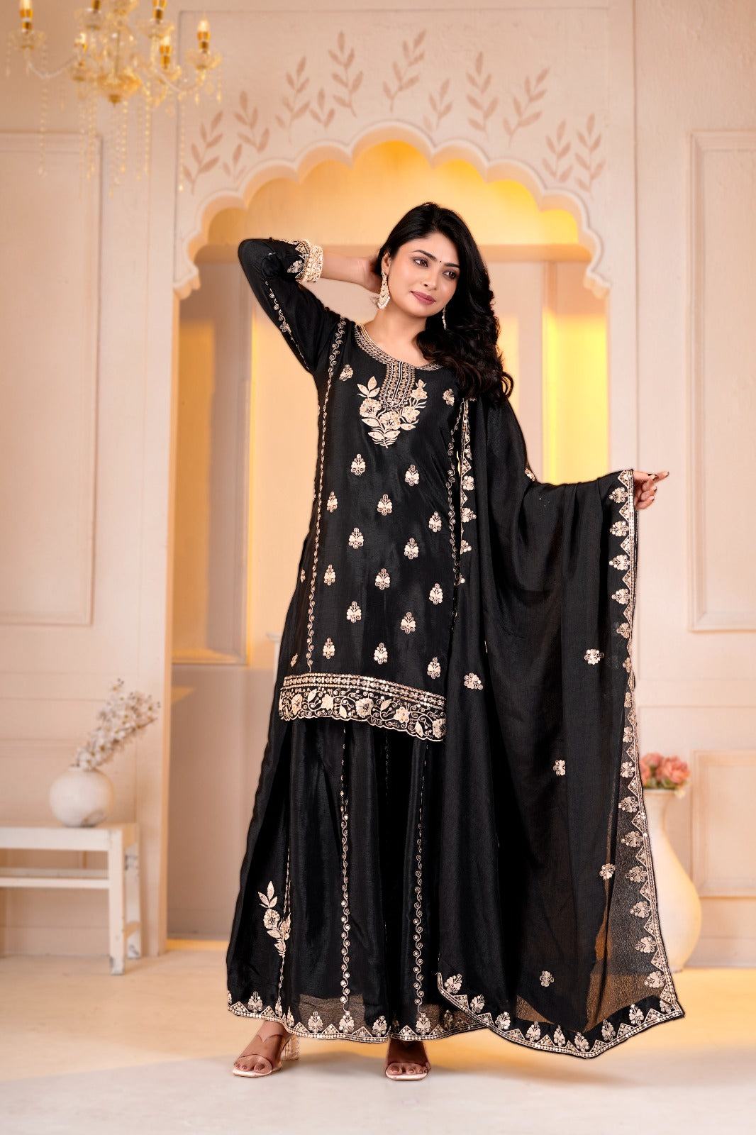 Shasiya Embroidered Chinon Top Sharara