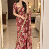 Beautiful Floral Print Silk Saree