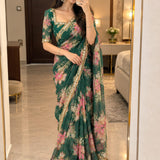 Beautiful Floral Print Silk Saree